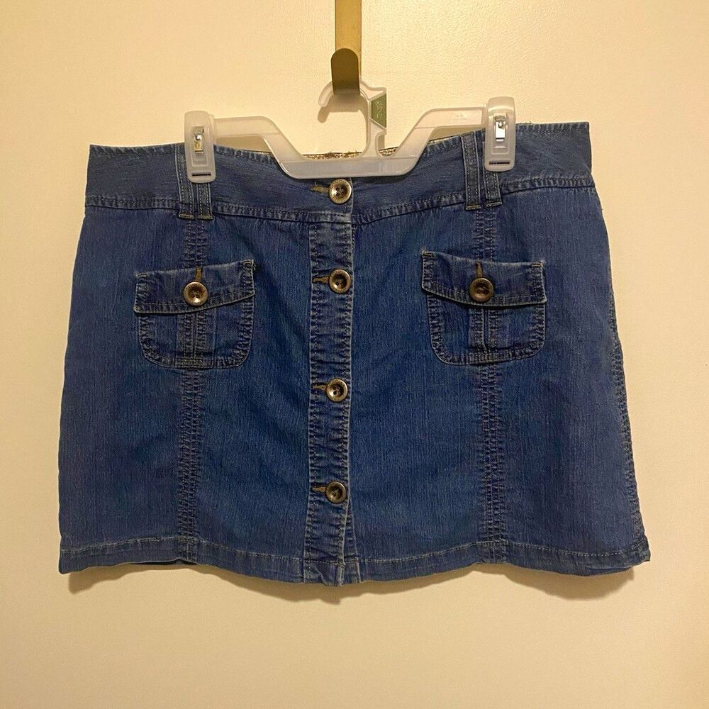 Sonoma Life + Style Women's Blue Denim Mini Skirt Button Front Pockets 16